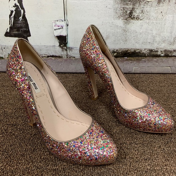 Miu Miu Shoes - Miu Miu Rainbow Glitter Pointed-toe Pumps